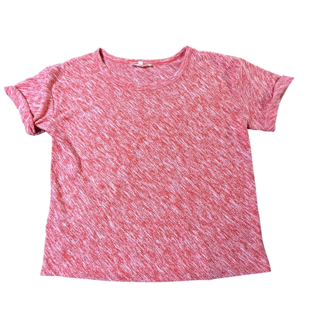Lou & Grey for Loft Red Marled Knit‎ TShirt Top Size M Rolled Sleeves Casual